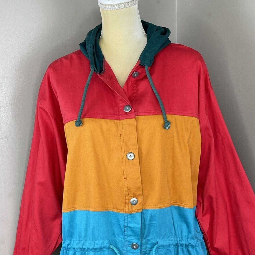 Wear It Now Hooded Colorblock Jacket One Size 100% Cotton Pockets - Picture 5 of 16